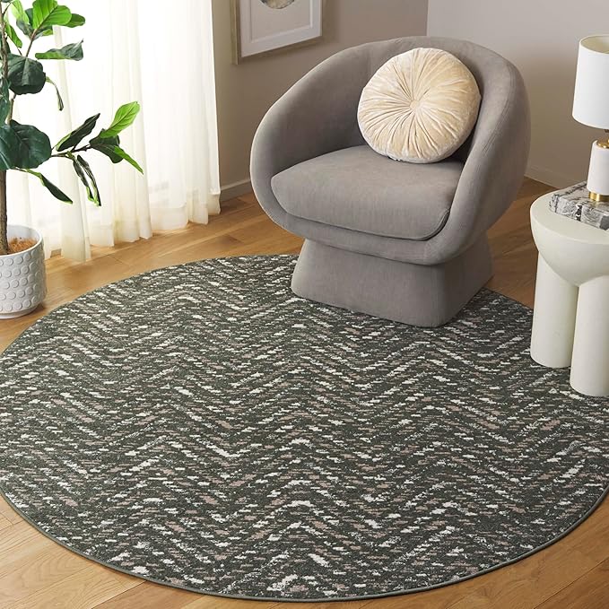SAFAVIEH Adirondack Collection Area Rug - 6' Round, Green & Ivory, Geometric Design, Ideal for High Traffic Areas in Living Room, Bedroom & Dining Room (ADR104Y-6R)