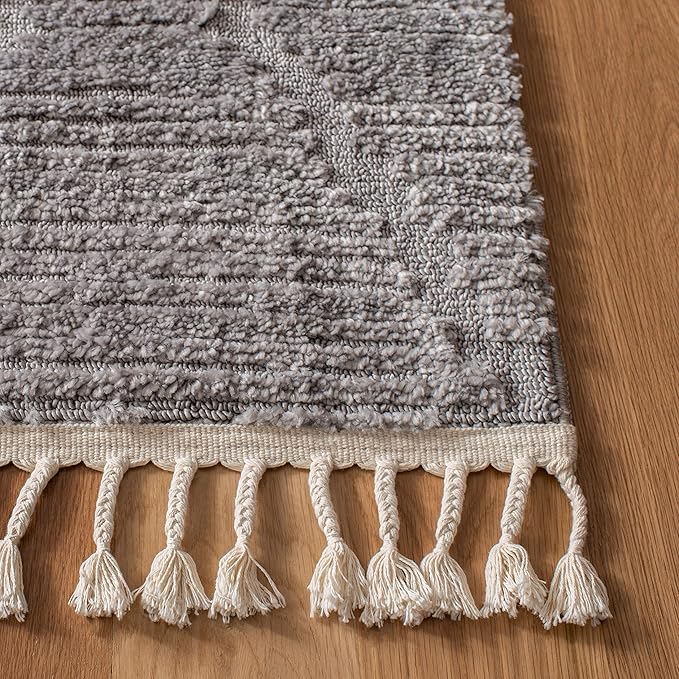 SAFAVIEH Marrakech Collection Area Rug - 8' Square, Grey, Moroccan Boho Tribal Tassel Design, Ideal for High Traffic Areas in Living Room, Bedroom, Dining (MRK517F-8SQ)