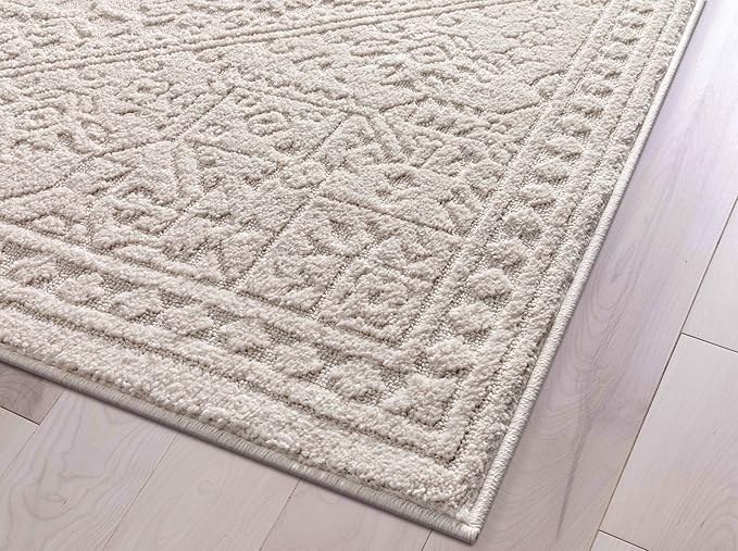 Well Woven Harlow Collection Cloud Medallion Ivory - Modern Tribal Minimalist 5x7 Area Rug - Ideal for Living Room, Dining Room & Bedroom - Durable, Stain Resistant & Easy to Clean