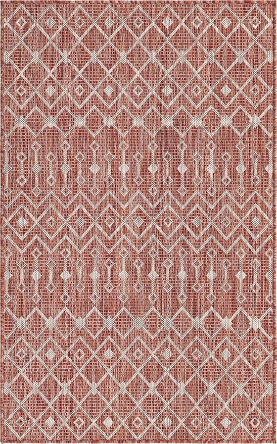 Unique Loom Outdoor Trellis Collection Area Rug - Tribal Trellis (3' 3" x 5' 3" Rectangle, Rust Red/ Ivory)