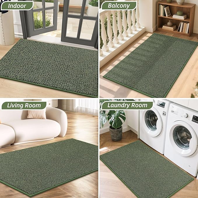 BEQHAUSE 2x3 Entryway Rug Indoor Door Mat Non-Slip Washable, Hallway Rugs Absorbent & Stain Resistant Hall Carpet Runner Rugs for Entryway, Front Door Floor Mats Laundry Room Rugs for Entry, Green