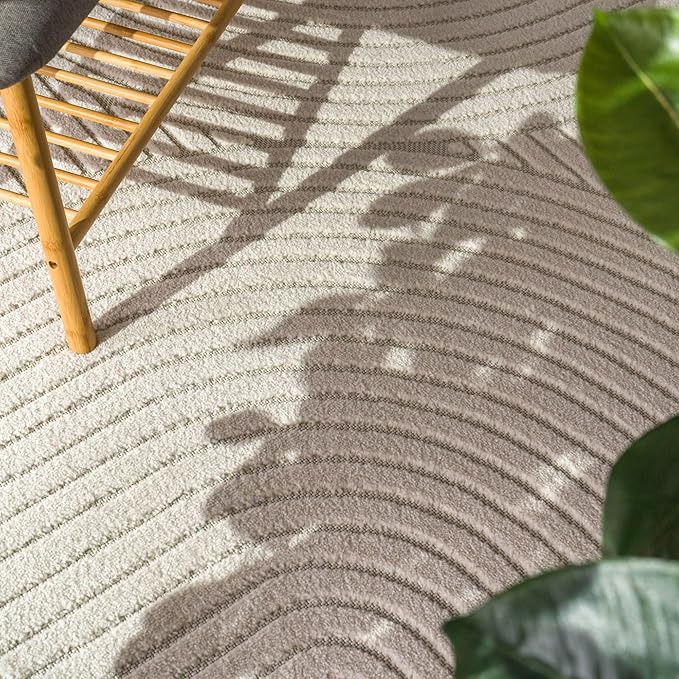Paco Home Modern Area Rug with Raised Curved Line Pattern – Minimalist Design in Cream, Size: 6'7" Round
