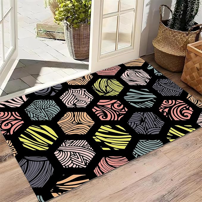 Large Living Room Area Rug 7x9ft,Modern Geometric Rugs, Multicolor Low Pile Farmhouse Carpet, Machine Washable & Non-Slip Non-Shedding for Classroom, Bedroom & Dorm