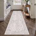 Gray Runner Rug 2x10 Hallway Machine Washable Kitchen Vintage Distressed Non Slip Long Carpet Indoor Grey Retro Floral Bedroom Accent Throw Rug for Bathroom Office Laundry Dining Living Room