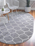 Rugs.com Lattice Frieze Collection Rug – 3' 3 x 5' 3 Oval Light Gray Medium Rug Perfect for Living Rooms, Large Dining Rooms, Open Floorplans