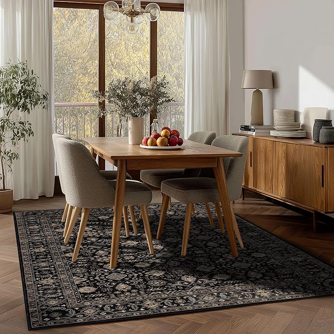 Area Rug Non Slip Machine Washable Ultra Soft Living Room/Bedroom/Kitchen/Outdoor/Classroom Black Gold, 4'×6'