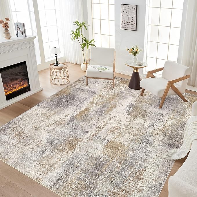 Area Rug Living Room Rugs - 5x7 Washable Soft Indoor Neutral Modern Abstract Low Pile Rug Carpet for Bedroom Dining Room Farmhouse Home Office - Brown Grey