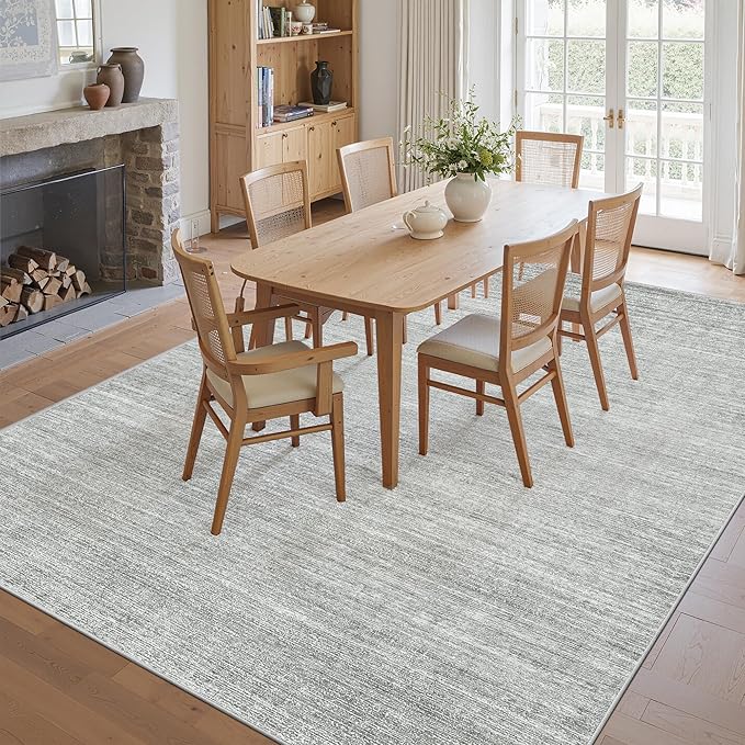 Art&Tuft Washable Rugs 8x10, Area Rugs for Living Room - Non Slip and Stain Resistant Soft Thin Low Pile 8x10 Rug for Bedroom, Dining Room, Kitchen, Office, Grey