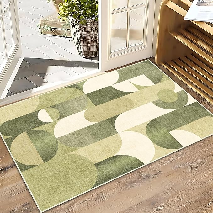Small Rugs 2x3 Green Rug for Entryway Bathroom Kitchen Entrance Doormat,Modern Geometric Accent Floor Throw Carpet Non Slip