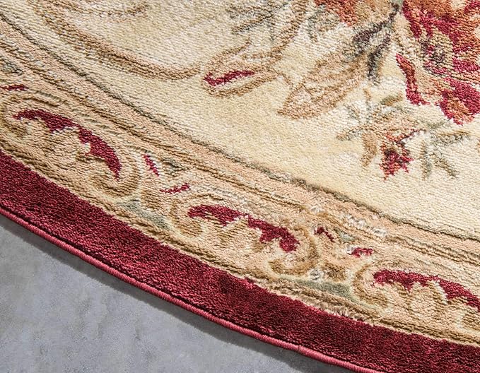 Unique Loom Versailles Collection Traditional Classic Floral Motif Area Rug (8' 0 x 8' 0 Round, Burgundy/ Ivory)