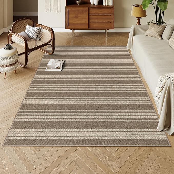 Lahome Striped Non Shed Easy Jute Rug, 5x7 Large Living Dining Room Rug Washable Outdoor Patio Rug, Farmhouse Neutral Non Slip Stain Resistance Indoor Outdoor Carpet for Sunroom Bedroom, Khaki
