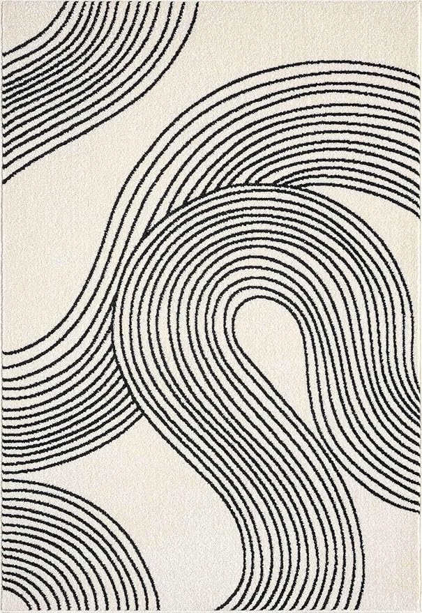 Abani Nuevo Beige Black Swirls Modern Area Rug 9' x 12' for Living Room, Bedroom - Abstract Design - Durable & Easy to Clean