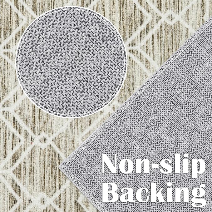 jinchan Moroccan 4x6 Area Rugs for Bedroom - Machine Washable Soft Modern Geometric Stain Resistant Non-Slip Ultra-Thin Low-Pile Carpet for Living Room Kitchen Dining Room (4x6ft, Taupe)
