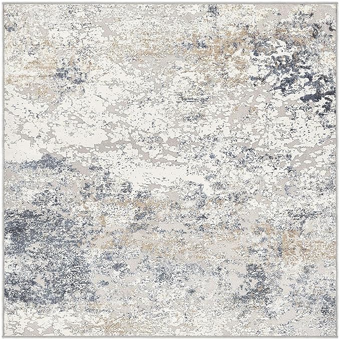 Square Area Rug Living Room Rugs - 5x5 Washable Large Soft Indoor Neutral Modern Abstract Low Pile Rug Carpet for Bedroom Dining Room Farmhouse Home Office - Beige Blue