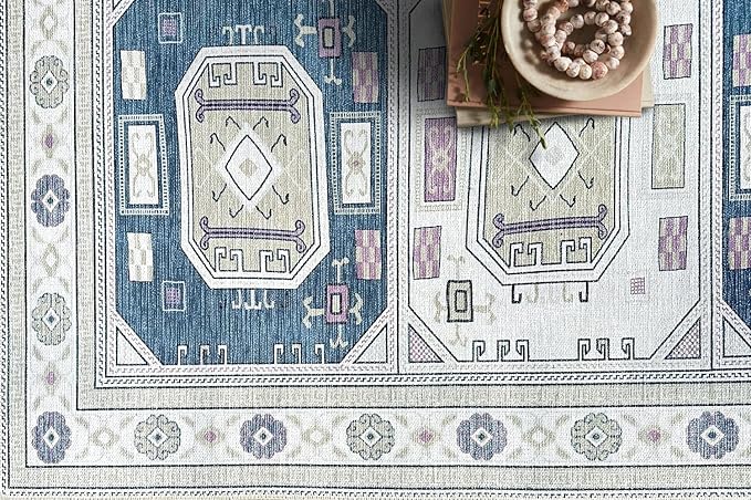 Fame Living Faded Oushak Rug, Turkish Vintage Floral Pastel Large Oversized Area Rugs for Living Room Dining Bedroom Kitchen Bathroom Nursery (848CrNv, 2'5" x 13')