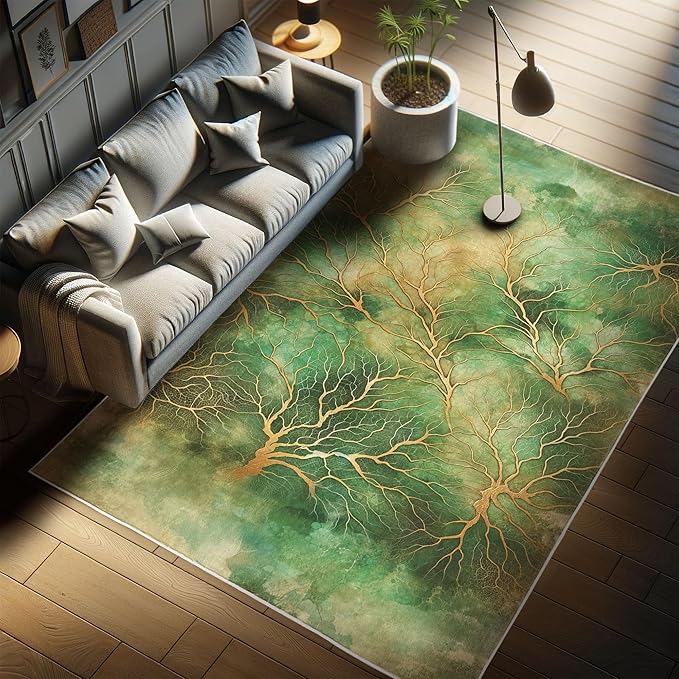 Ambesonne Abstract Decorative Rug, Autumn Leafless Branches with Watercolor Look Dreamy Back Jungle Tones, Quality Carpet for Bedroom Dorm and Living Room, 2' 2" x 3' 7", Jade Green Pale Coffee