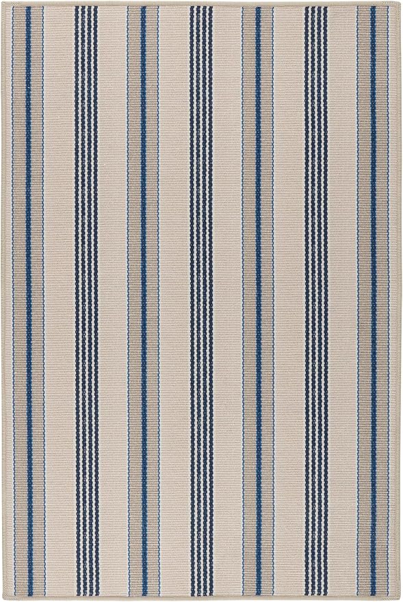 Dash & Albert Nimes Ticking Neutral Machine Washable Rug, 8.5 X 11.5 Feet, Blue Stripe Pattern