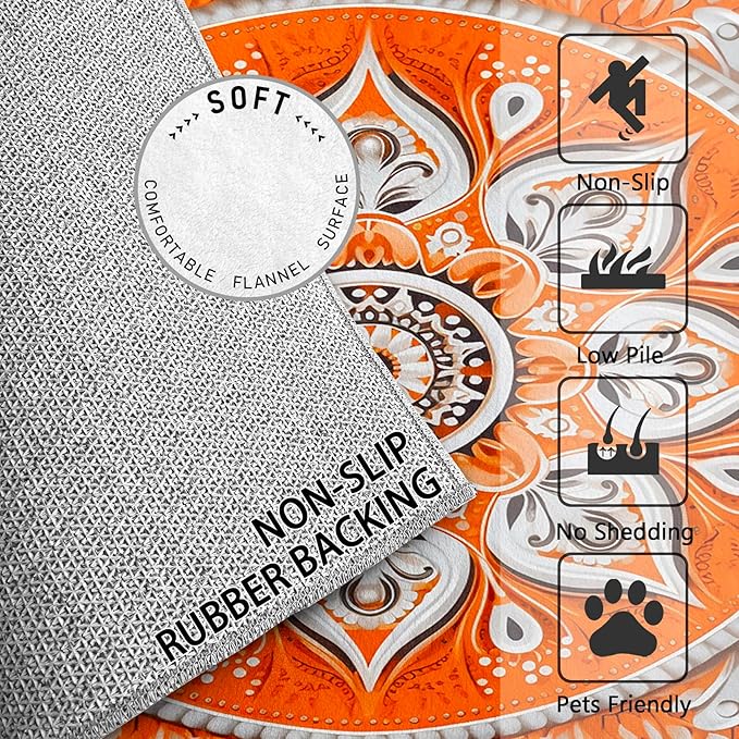 Mandala Rugs 5x7 -Orange Mandala Rug, 4x5 ft, Vintage Meditation Area Rug, Hippie Spiritual Washable Rugs for Living Room Bedroom, Boho Vintage Floral Home Decor & Gifts