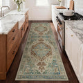 GENIMO 2'6'' X 8' Runner Rugs for Entryway,Machine Washable Vintage Floor Cover Foldable Modern Non Slip Rug, Low Pile Soft Carpet Floral Print Mat for Indoor Entryway/Bathroom/Kitchen,Sage Green
