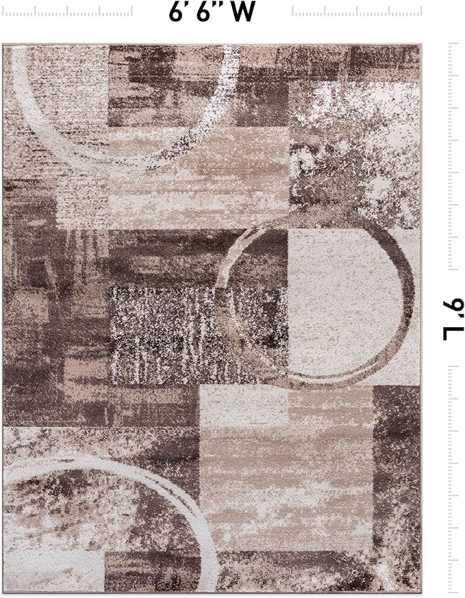 Rugshop Contemporary Abstract Circle Design Area Rug, Non-Shedding Carpet for Dining Room, Living Room, or Bedroom, Brown, 6'6" x 9'