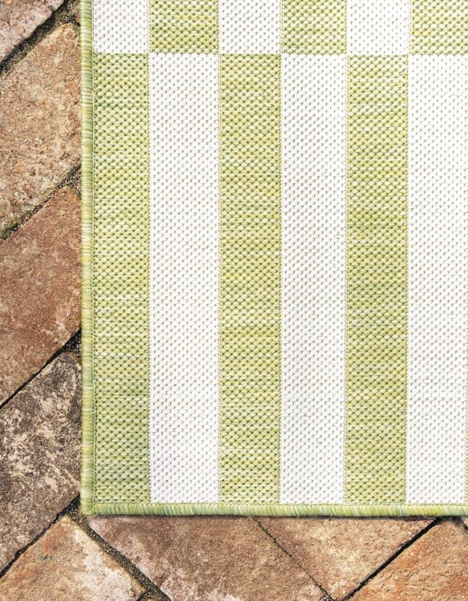 Unique Loom Outdoor Striped Collection Area Rug - Striped (9' x 12' Rectangle, Green/Ivory)