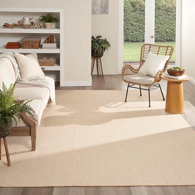 Nourison Home Courtyard Natural 10' x 14' Area Rug - Easy Clean, Non Shedding, Bed Room, Living Room, Dining Room, Kitchen (10' x 14')