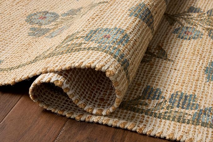 Loloi Chris Loves Julia Rue Collection RUE-04 Moss/Blue 2'-3" x 3'-9" Accent Rug Jute Neutral Floral Living Room Bedroom Rug