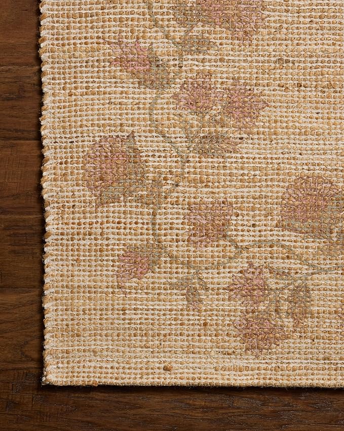 Loloi Chris Loves Julia Rue Collection RUE-05 Natural/Multi 8'-6" x 11'-6" Area Rug Jute Neutral Floral Living Room Bedroom Rug