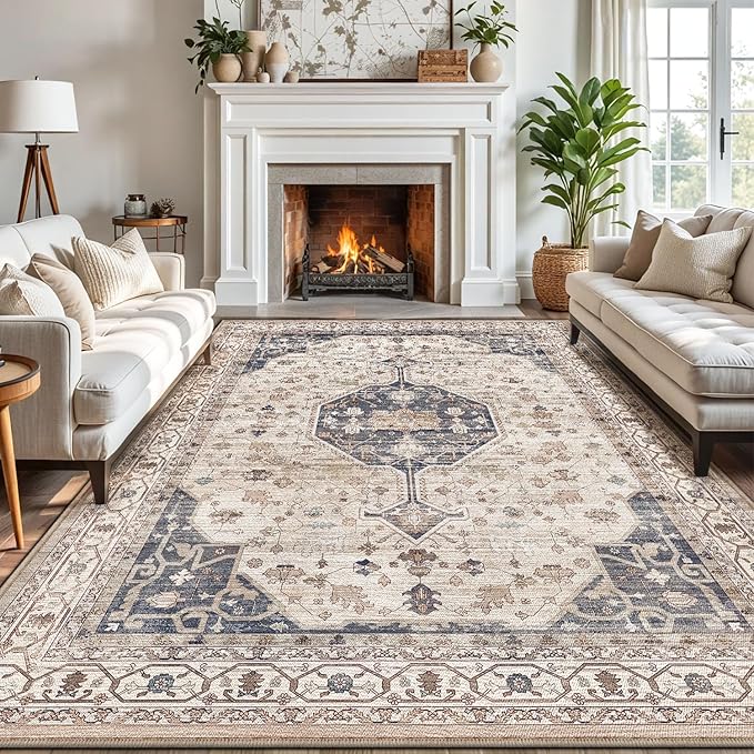 LUMI Washable Area Rug for Living Room, 5x8 Ultra Soft Traditional Rugs Non Slip with Rubber Backing, Low Profile, High Traffic, Stain Resistant Carpets, Ideal for Bedroom, Dining Room, Indoor