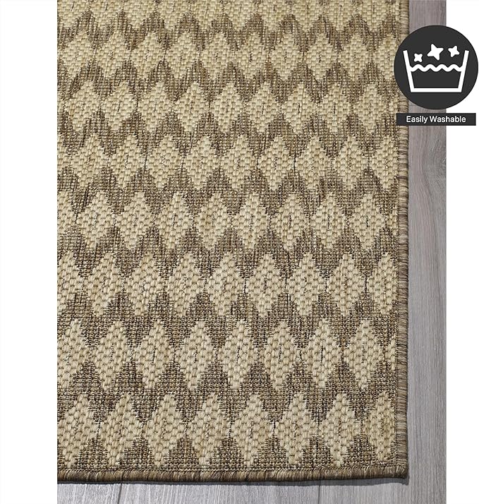 FH Home Flat Woven Outdoor Rug - Waterproof, Easy to Clean, Stain Resistant - Premium Polypropylene Yarn - Geometric - Patio, Deck, Porch, Balcony, Laundry Room - Giza - Sand - 3ft 11 in x 5ft 6in