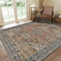 GENIMO 9x12 Area Rugs for Living Room, Machine Washable Non Slip Vintage Rugs, Low Pile Lightweight Chenille Print Rug for Bedroom, Dining Room, Home Office, Antique Red