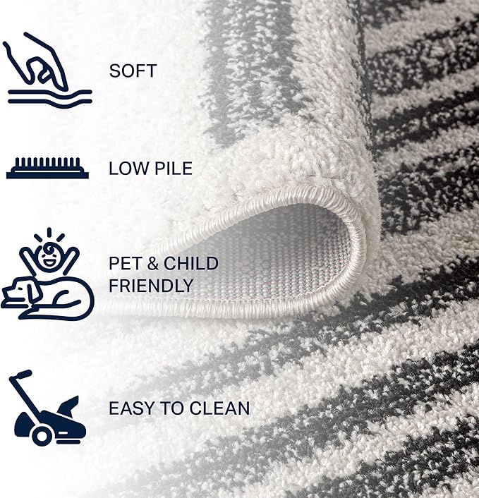 JONATHAN Y Khalil Modern Berber Stripe Cream/Black 6x6 Square Indoor Area Rug, Contemporary, Bohemian, Easy-Cleaning for Living Room, Bedroom, Kitchen, Pet Friendly, Non-Shedding (MOH207A-6SQ)