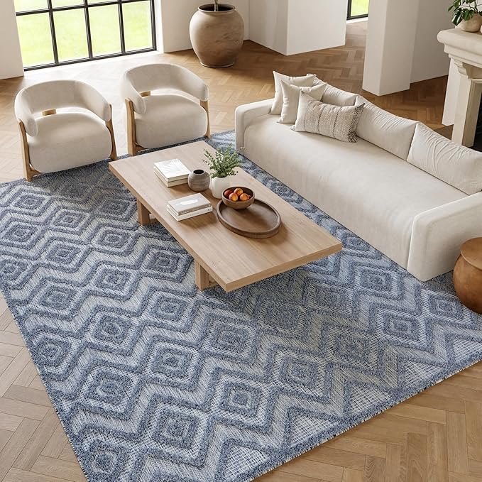 Nourison Home Versatile Denim Blue 7' x 10' Area Rug - Easy Clean, Non Shedding, Bed Room, Living Room, Dining Room, Kitchen (7' x 10')