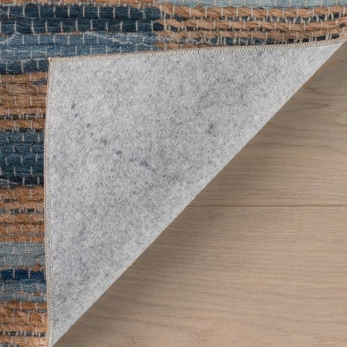 Dash & Albert Ravel Stripe Blue Machine Washable Rug, 8.5 X 11.5 Feet, Tan/Blue Stripe Pattern