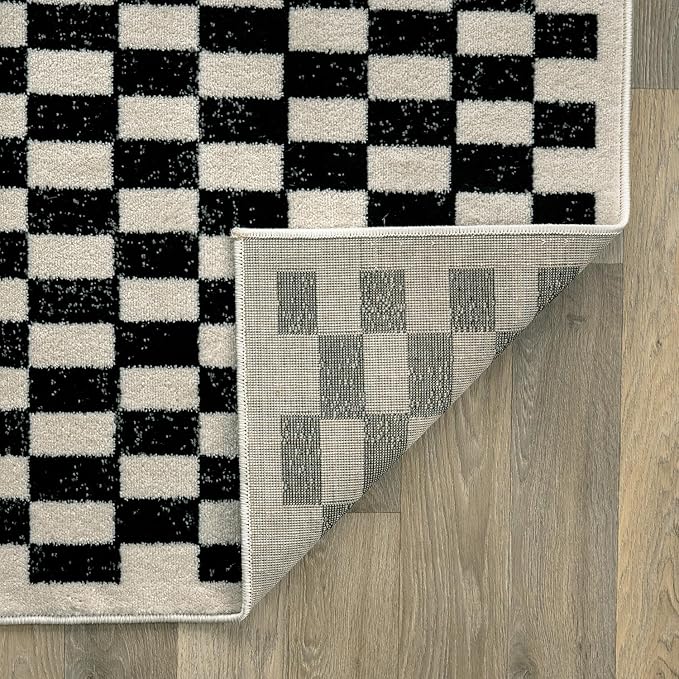 Rugshop Black and White Checkered Area Rug – High-Contrast Grid Pattern Carpet for Living Room, Bedroom, or Dorm – Trendy Contemporary Soft Floor Décor 2' 3" x 12' Runner Black