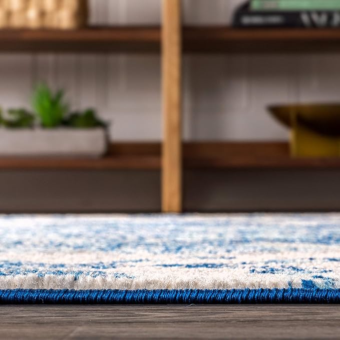 JONATHAN Y Boho Vintage Cream/Blue 5x5 Square Area Rug, Bohemian Flair Medallion, Floral Easy-Cleaning High Traffic for Living Room, Bedroom, Kitchen, Pet-Friendly, Non Shedding (BMF106AB-5SQ)