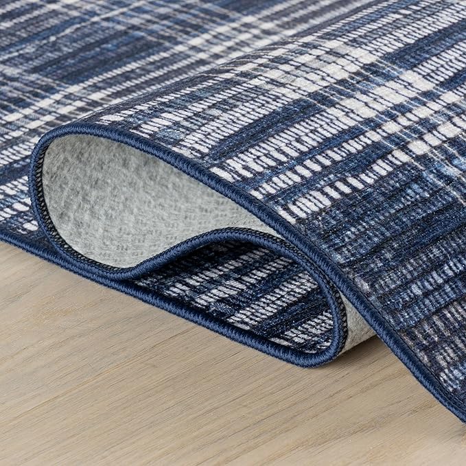 Dash & Albert Denim Plaid Blue Machine Washable Rug, 8.5 X 11.5 Feet, Blue/White Plaid Pattern
