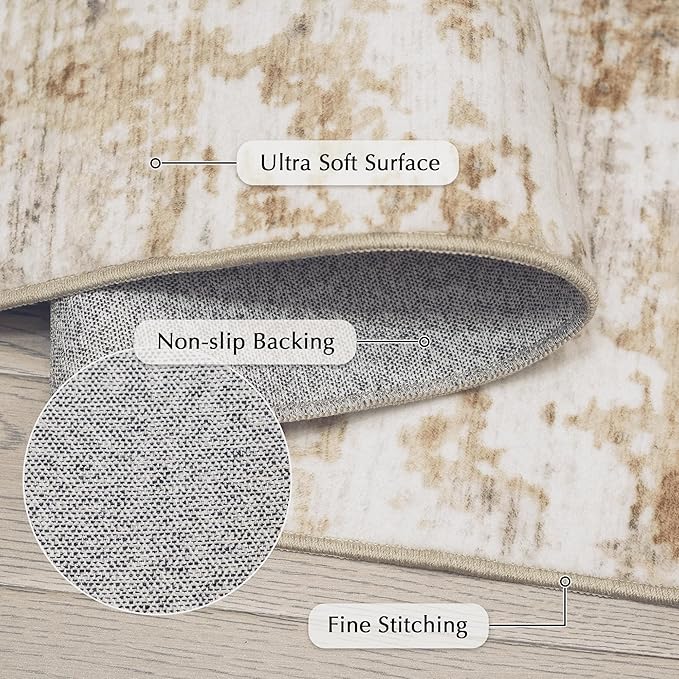 Fmfunctex 8x10 Washable Abstract Area Rug Brown Grey Neutral Modern Large Non Slip Carpet for Living Room Bedroom Soft Low Pile Indoor Mat Accent Throw Rug for Dining Kitchen Office Nursery, Grey Gold