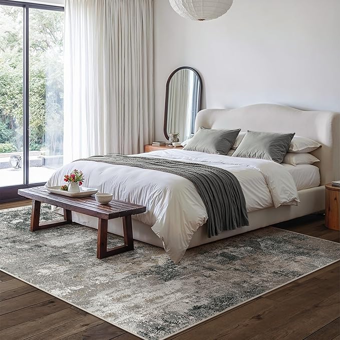 GENIMO Washable 8x10 Area Rugs for Living Room, Non Slip Modern Abstract Rug, Machine Washable Stain Resistant Low Pile Soft Carpet for Bedroom, Dining, Office, Black Grey