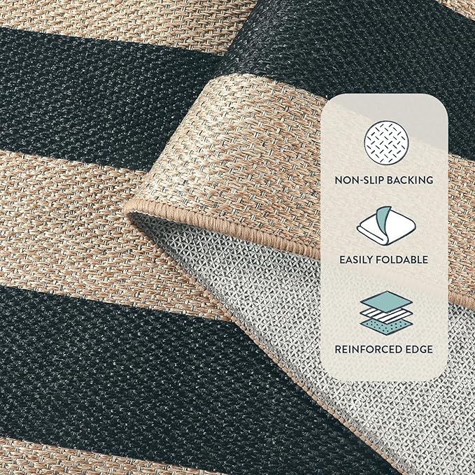 Lahome Striped Easy Jute Kitchen Runner, 2x8 Washable Runner Rug for Hallway Entryway, Farmhouse Non Slip Non Shedding Black Indoor Outdoor Carpet for Entry Porch