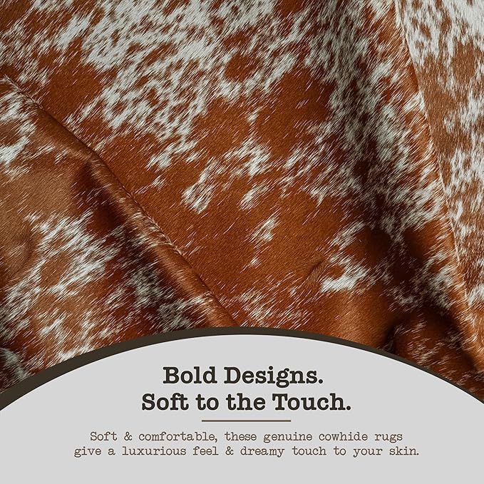 Genuine Cowhide Rug - Natural Leather Hide Rugs for Living Room & Area Rug for Bedroom - Real Cowhides Rug for Rustic Home Decor - Brown Speckled Cowhide Rugs Collection, 6x7-8ft