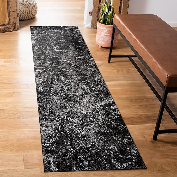 Rugshop Abstract Marble Shag Runner Rug Anthracite Dark Gray 2' 3" x 8' Perfect for Hallways, Kitchens, or Behind The Sofa