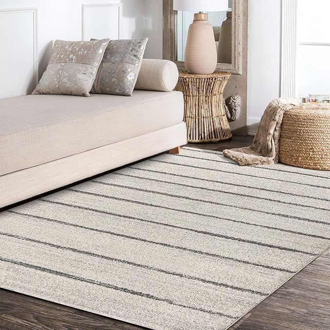 JONATHAN Y Williamsburg Minimalist Stripe Cream/Gray Indoor Area Rug, 4x6, Contemporary, Modern, Easy-Cleaning for Living Room, Bedroom, Kitchen, Pet Friendly, Non-Shedding (MOH201A-4)