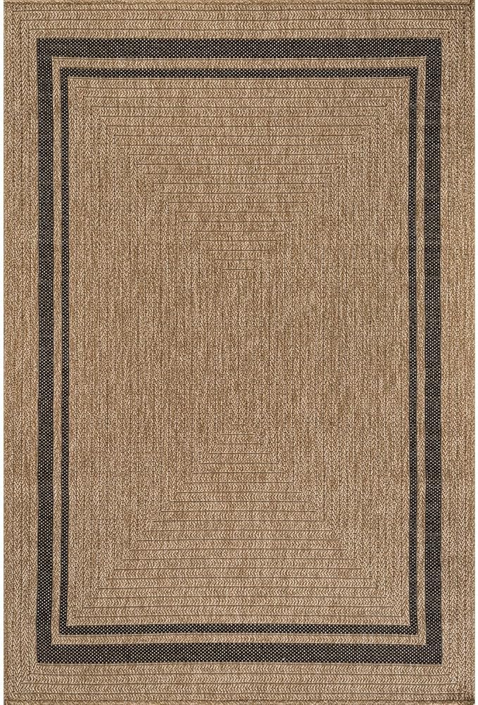Beverly Rug Easy Jute Bordered Rug 10x14 Washable Large Indoor Outdoor Area Rugs for Living Dining Room Patio Office Stain Resistant Non Shedding Casual Indoor Outside Carpet 10 x 14 Natural