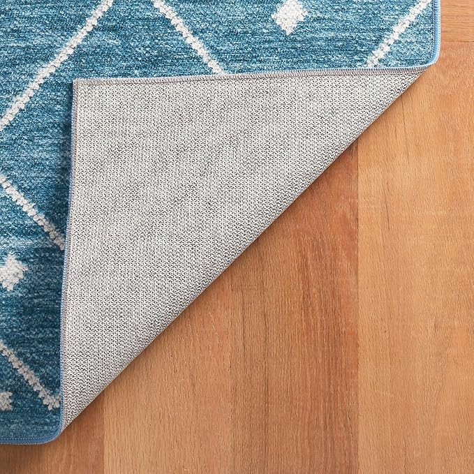 Dash & Albert Kota Indigo Machine Washable Rug, 7.5 X 9.5 Feet, Blue Geometric Pattern