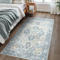 4x6 Area Rugs for Living Room, Machine Washable Rug, Non Slip Vintage Rugs, Low Pile Lightweight Print Rug for Bedroom, Dining Room, Home Office, Blue