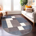 Rugshop Modern Boxes Design Non-Slip (Non-Skid) Carpet Oval Area Rug for Entryway,Kitchen,Living Room 5' x 7' Blue