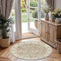 jinchan Fiora Round Rug 5ft Area Rug - Indoor Vintage Hallway Circle 5' Washable - Ultra-Thin Low Pile Soft Small Non Slip Distressed Floral Print for Living Room Dining Room Bedroom Entryway Taupe