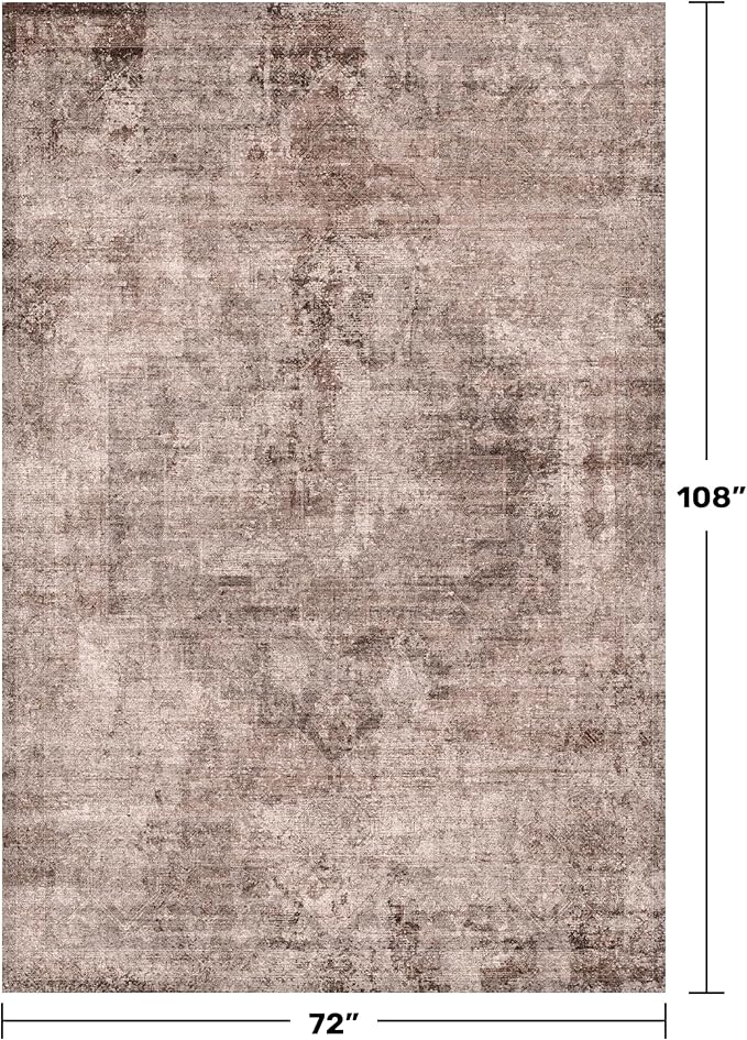 Vintage Brown Terracotta Rugs for Bedroom - 6x9 Distressed Print Pattern Large Area Rug for Living Room, Dining Room Under Table, Thin & Soft Washable Electic Décor