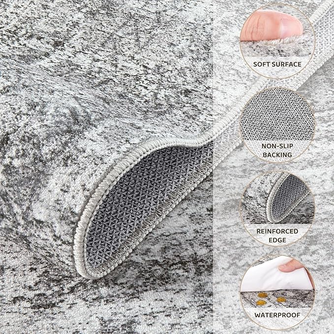 10x12 Area Rug Living Room Rugs - Washable Neutral Modern Abstract Soft Thin Rug Indoor Floor No Slip Rug Carpet for Bedroom Under Dining Table Home Office Decor - Light Gray